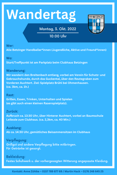 3. Oktober – Wandertag der Handballer*innen