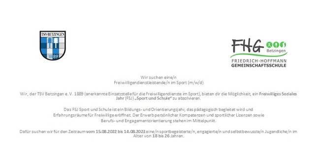 Stellenangebot Freiwilligendienstleistende/n im Sport m/w/d Stellenangebot Freiwilligendienstleistende/n im Sport m/w/d